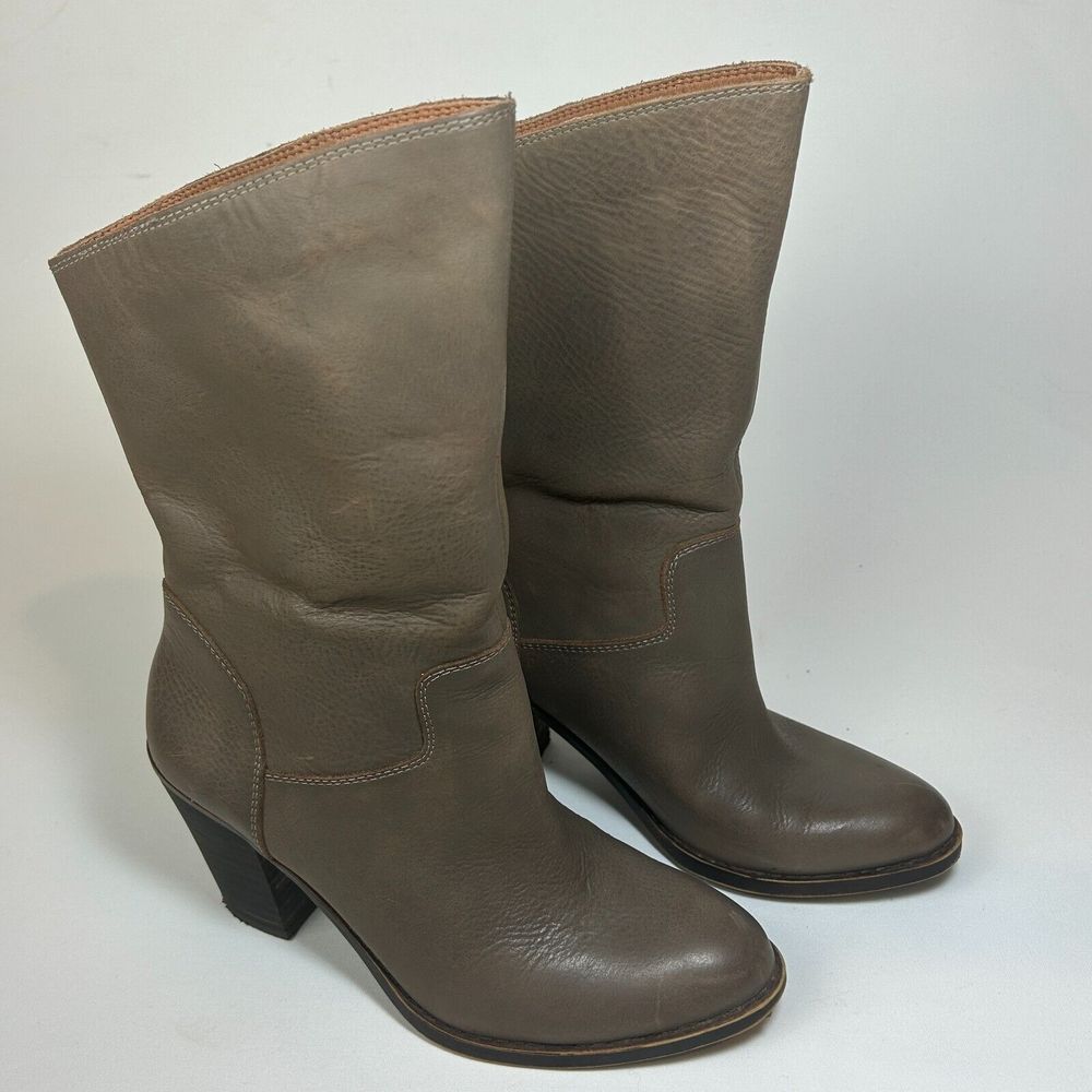 Lucky Brand Embrleigh Taupe Leather Mid Shaft Boots Booties Size 7.5 - Picture 13 of 13
